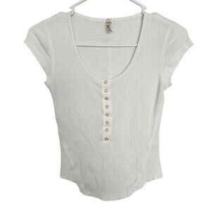 Free People Intimately White Waffle Round Neck Top XS Minimalist Casual